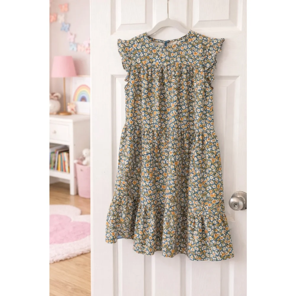 Hayden Girls Medium Blue Floral Easter Spring Photo Dress